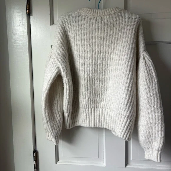a new day Chunky Cream Crew Neck Bubble Sleeve Knit Sweater Size S - Picture 4 of 4